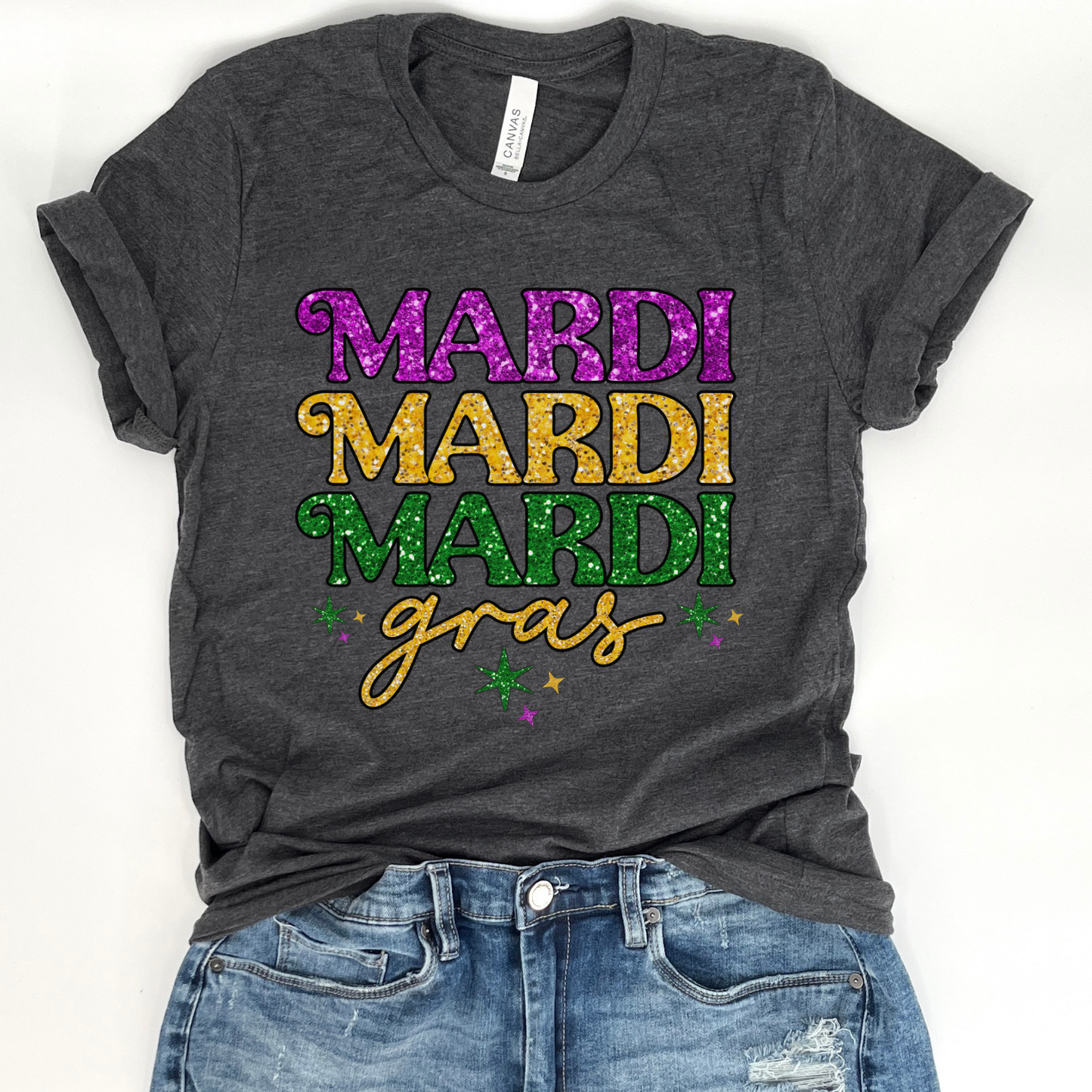 Mardi Gras sparkling women's graphic t-shirt