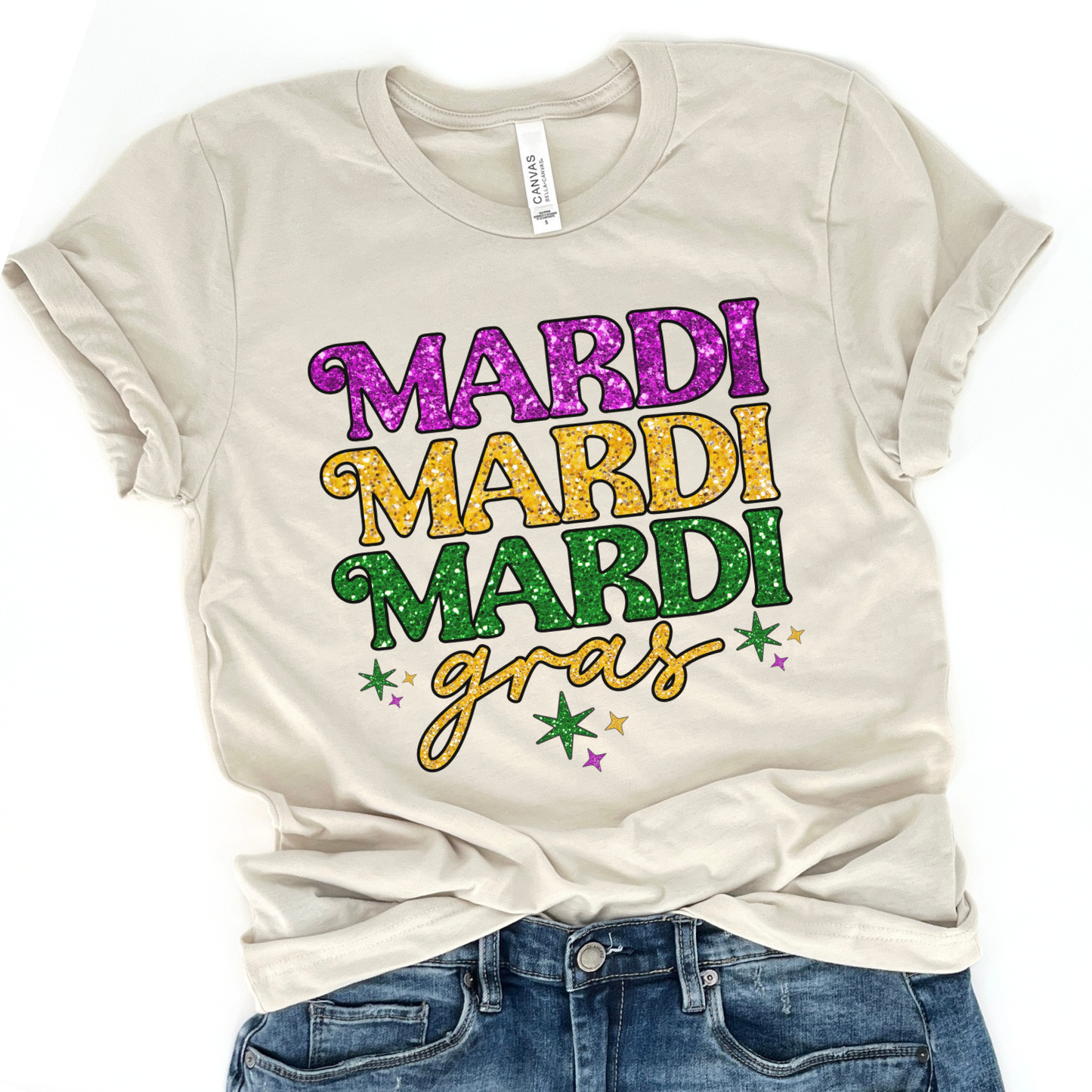 Mardi Gras sparkling women's graphic t-shirt