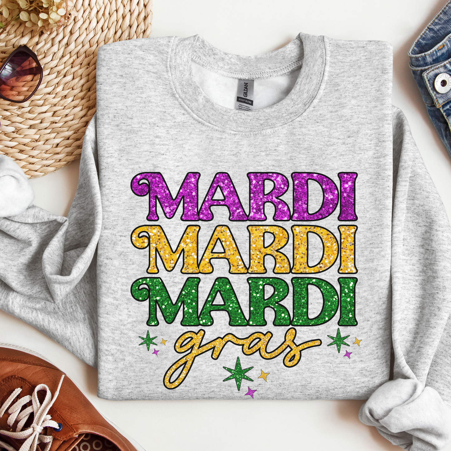 Sparkling Mardi Gras women's graphic sweatshirt