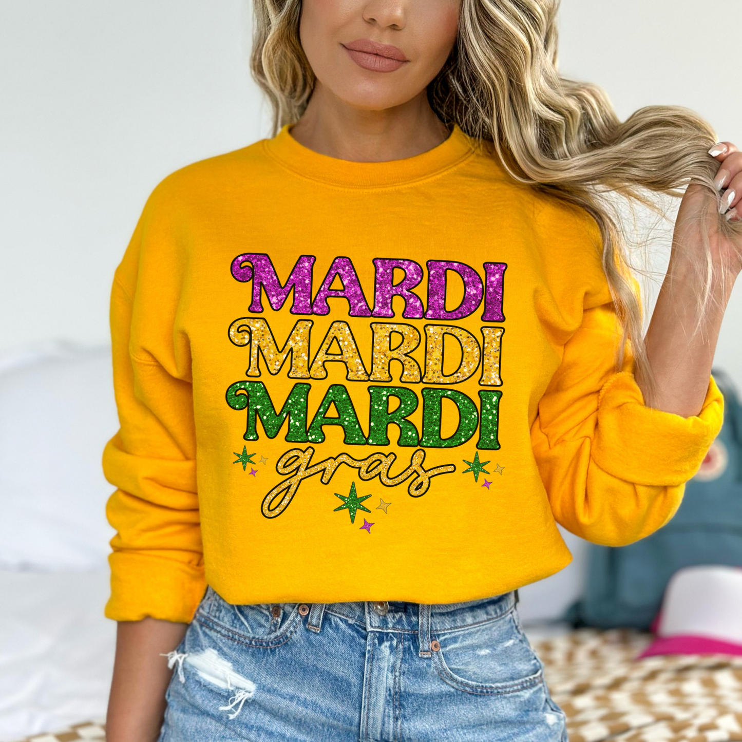 Sparkling Mardi Gras women's graphic sweatshirt