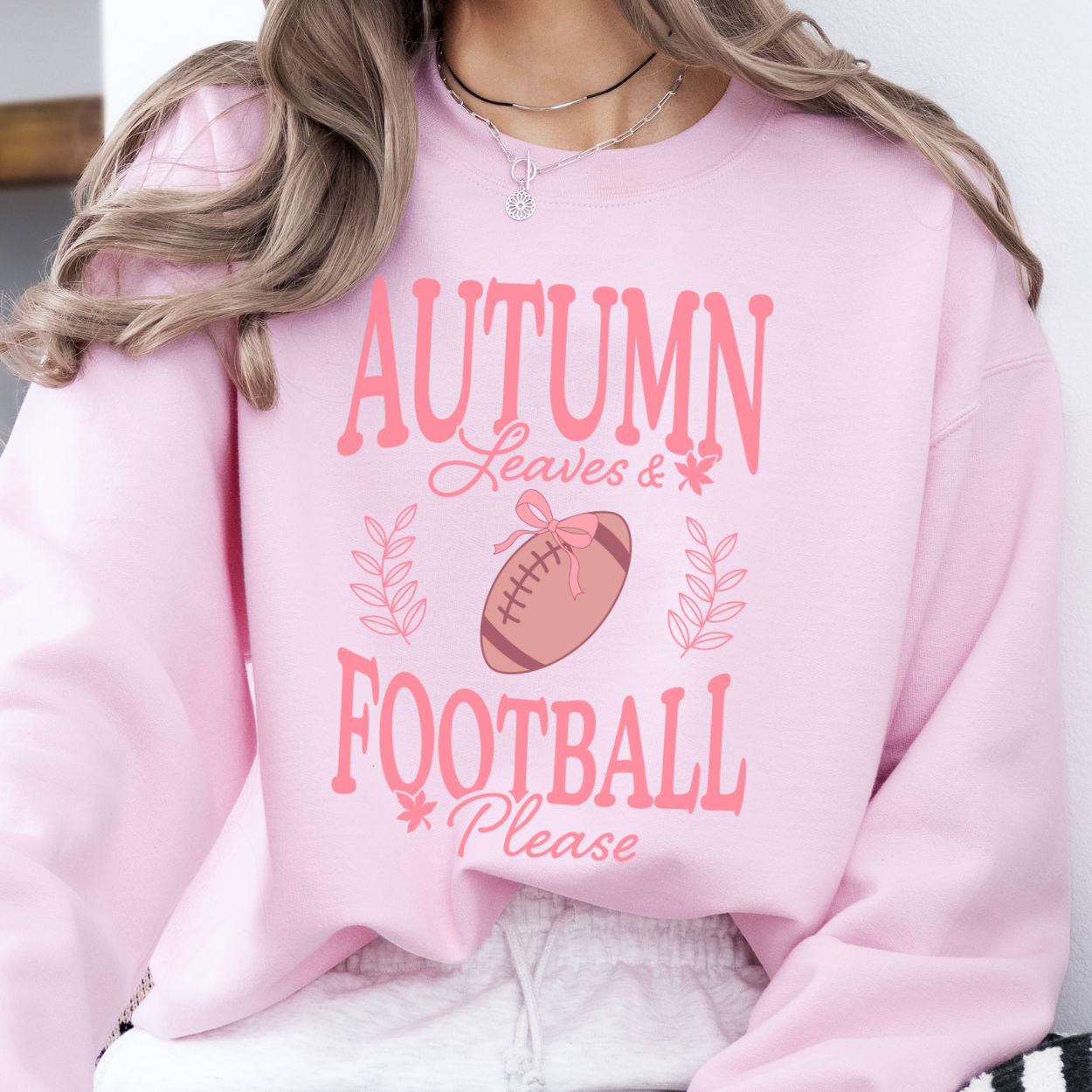 Autumn Leaves Football please pink coquette sweatshirt