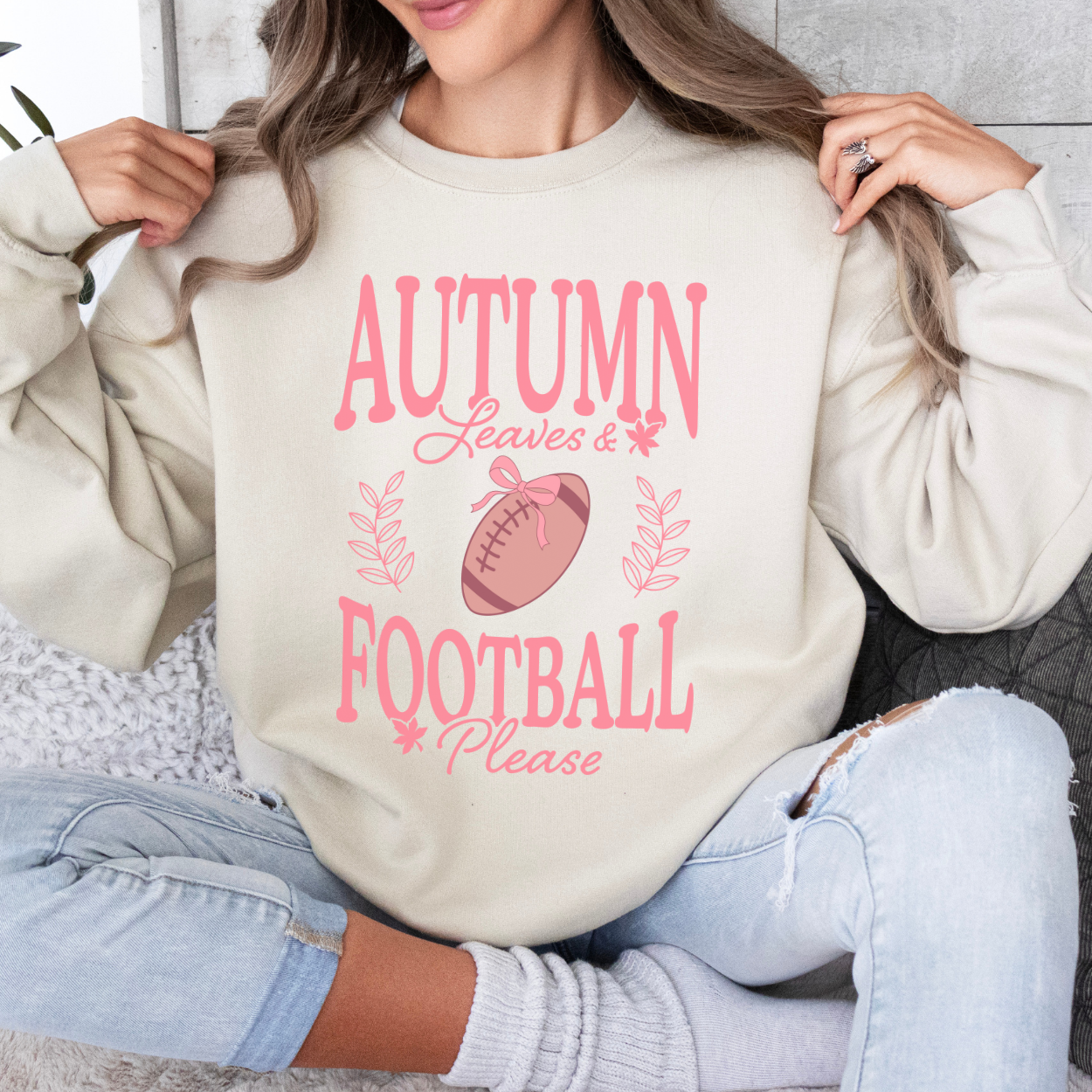 Autumn Leaves Football please pink coquette sweatshirt