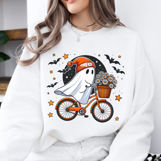 Bicycle riding ghost Halloween sweatshirt