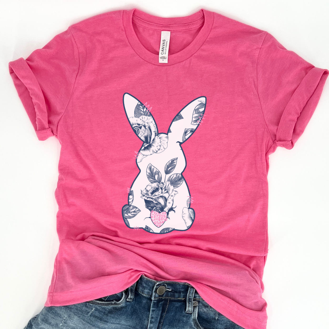 Blue floral Easter bunny graphic t-shirt