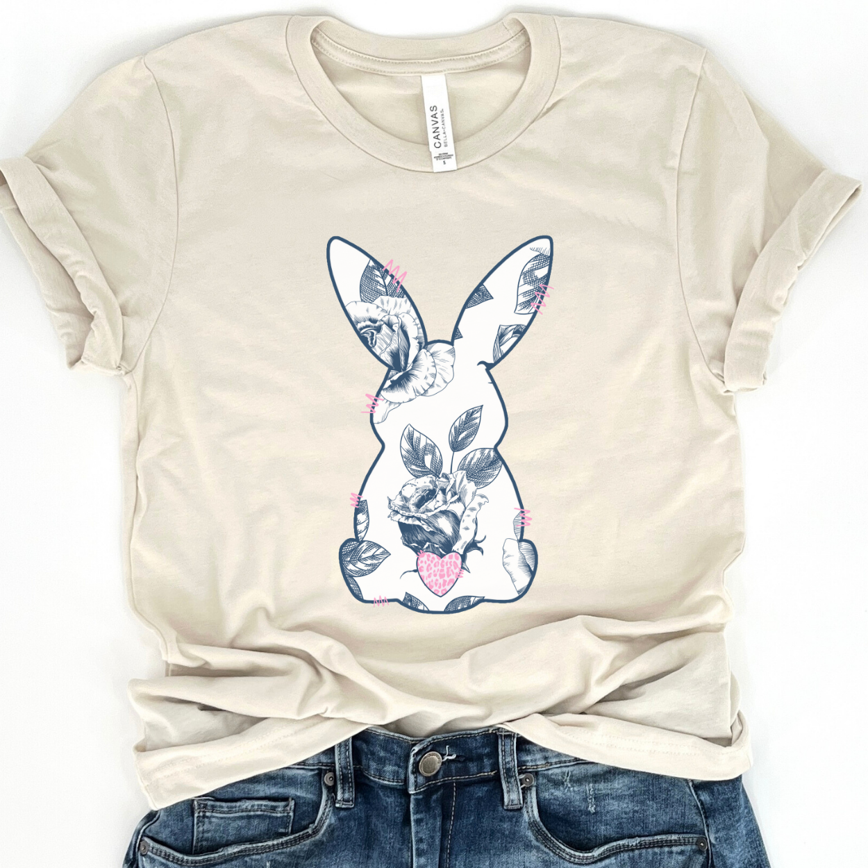 Blue floral Easter bunny graphic t-shirt