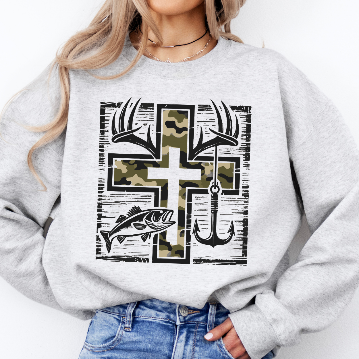 Camouflage Cross, fishing, hunting unisex sweatshirt