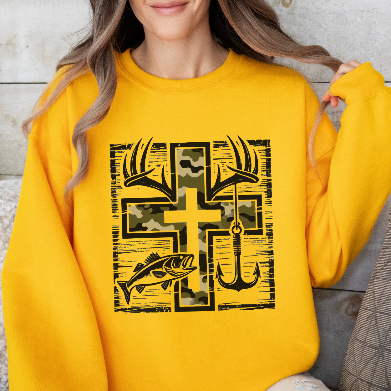 Camouflage Cross, fishing, hunting unisex sweatshirt