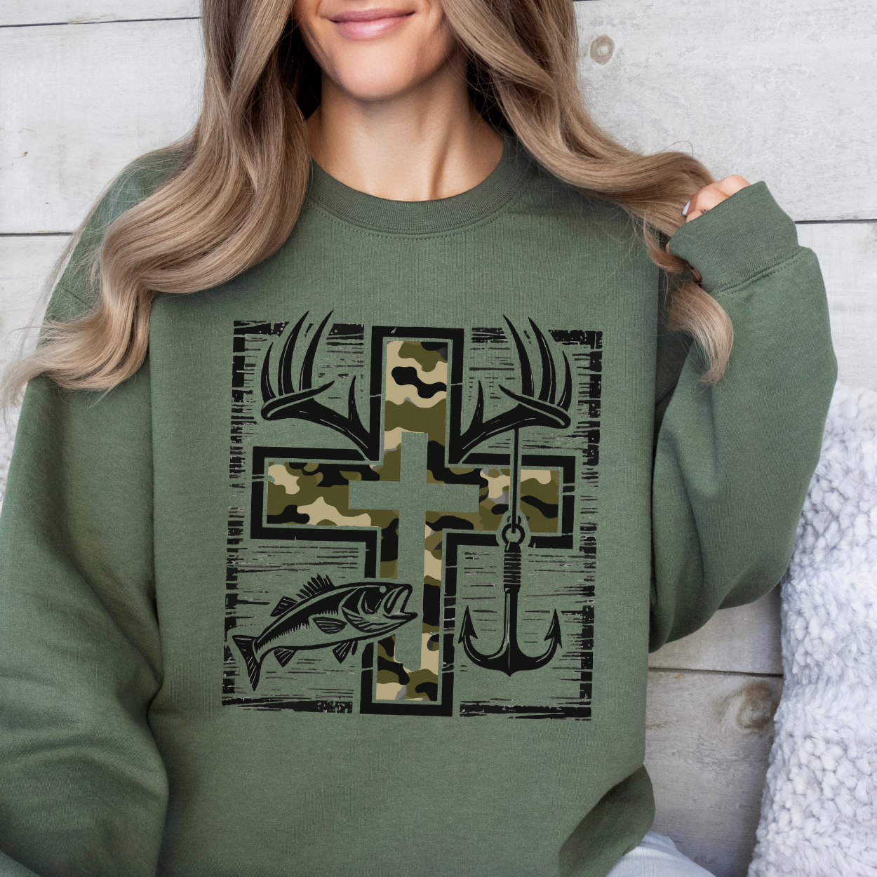 Camouflage Cross, fishing, hunting unisex sweatshirt