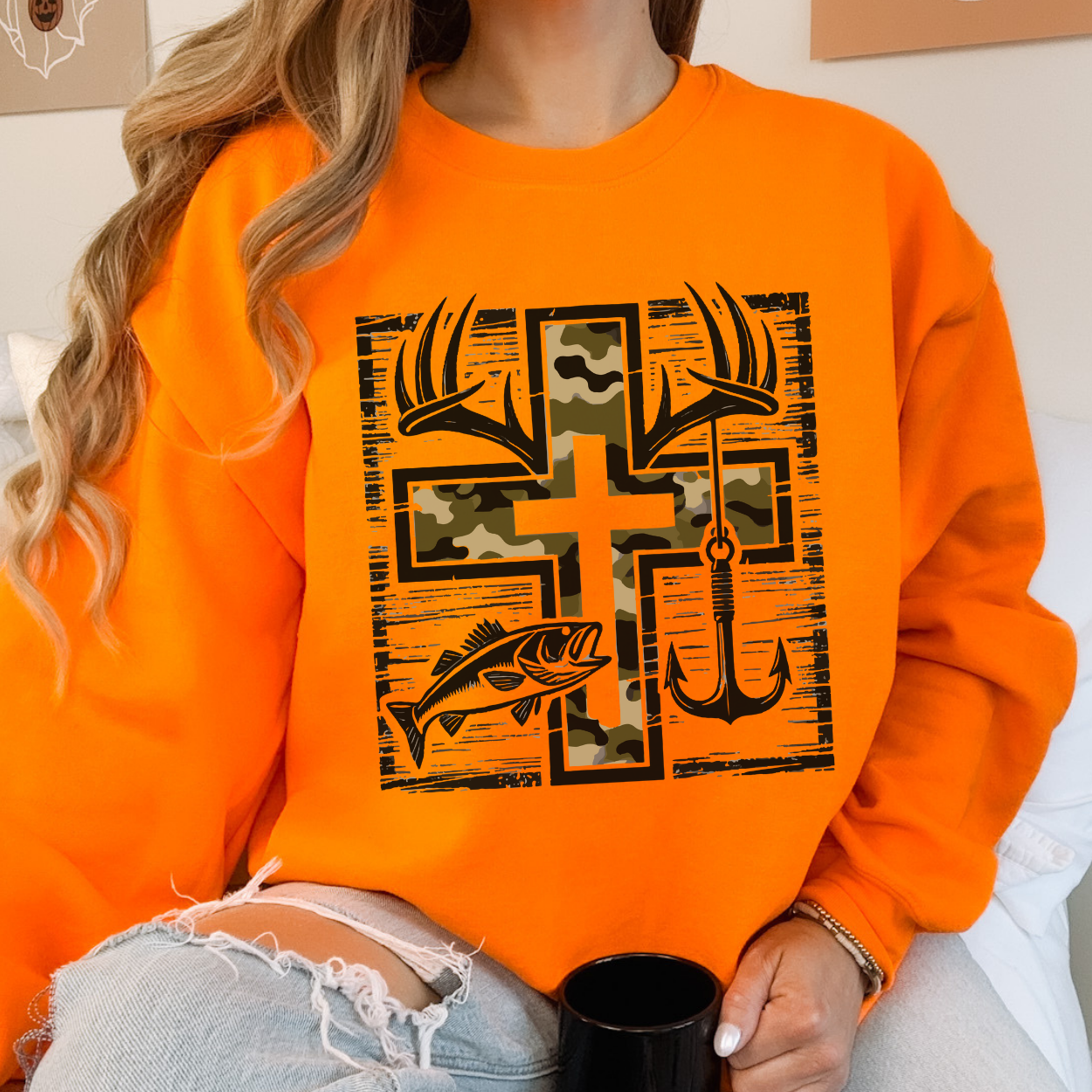 Camouflage Cross, fishing, hunting unisex sweatshirt