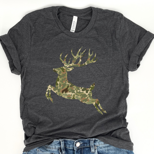 Camouflage buck unisex hunting t-shirt