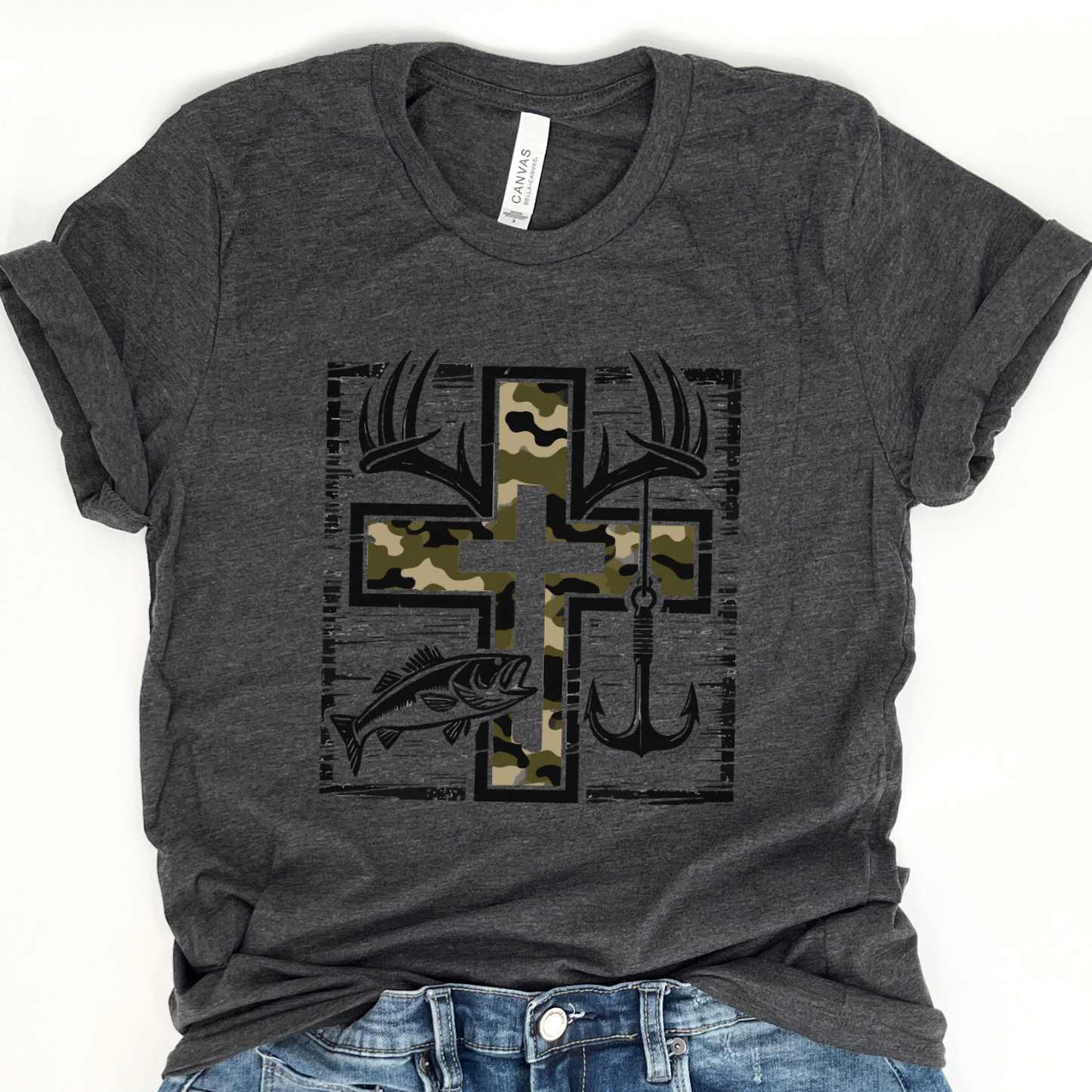 Camouflage cross, fishing and hunting unisex t-shirt