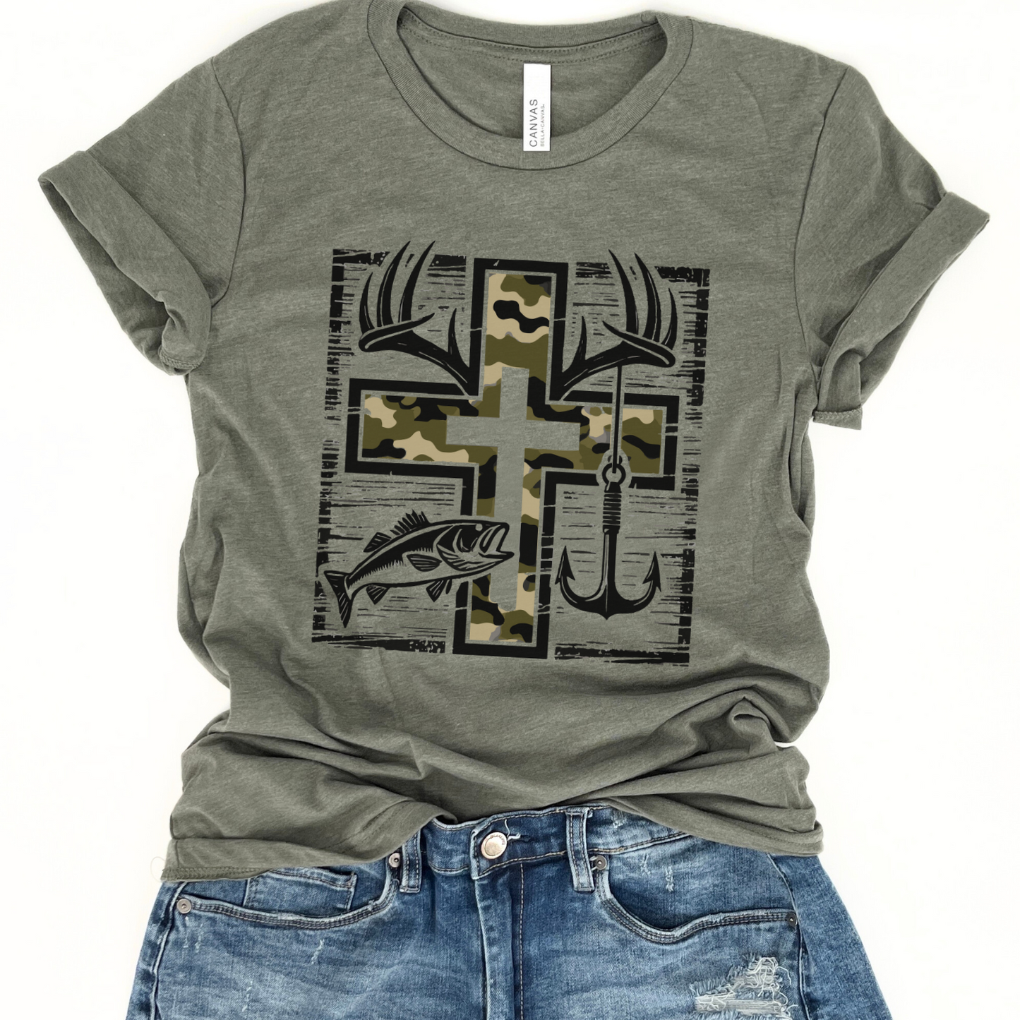 Camouflage cross, fishing and hunting unisex t-shirt