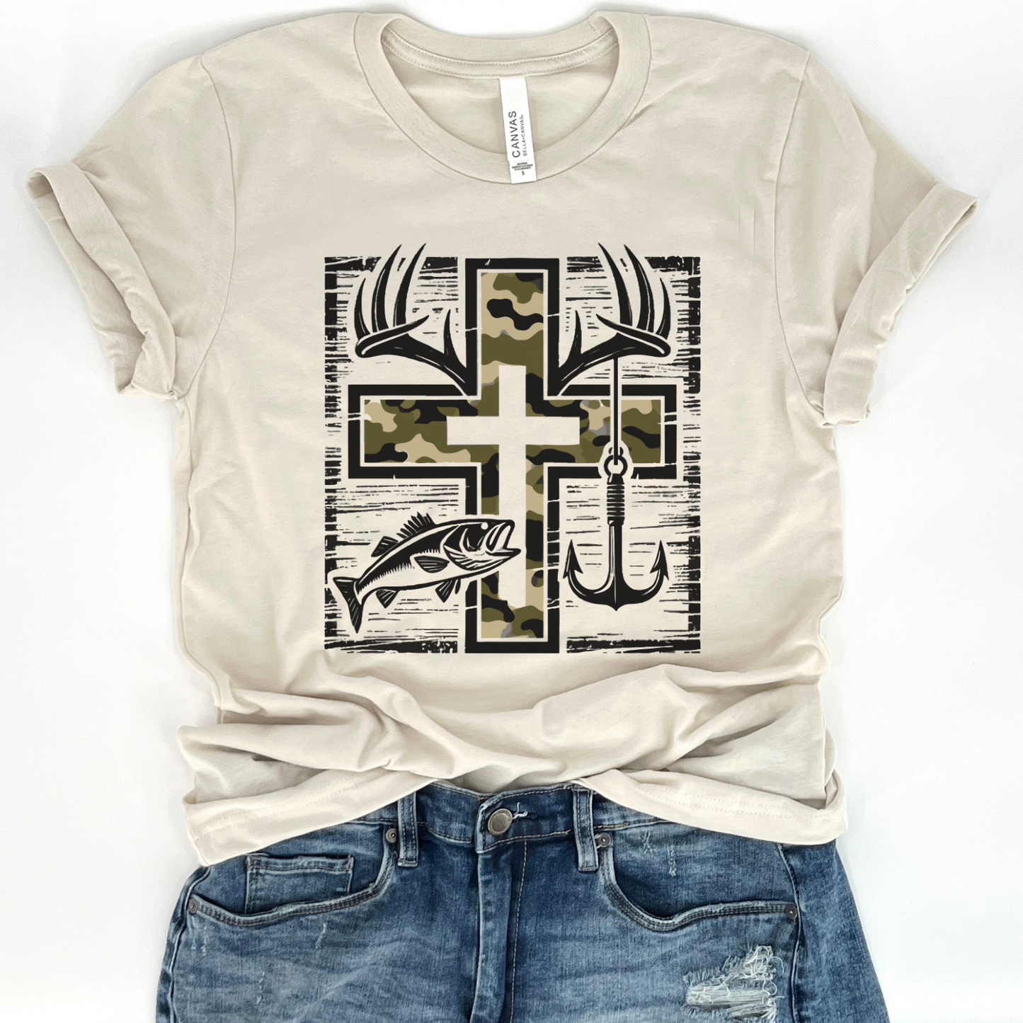 Camouflage cross, fishing and hunting unisex t-shirt