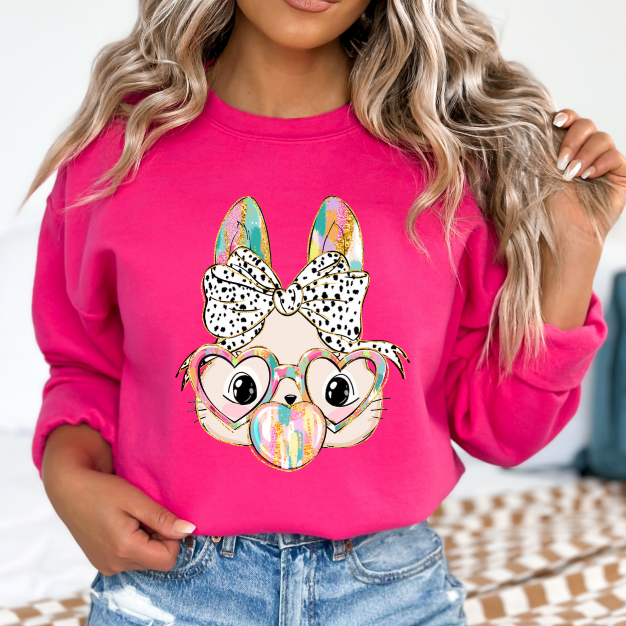 Bunny, Bubbles and bows Easter graphic sweatshirt