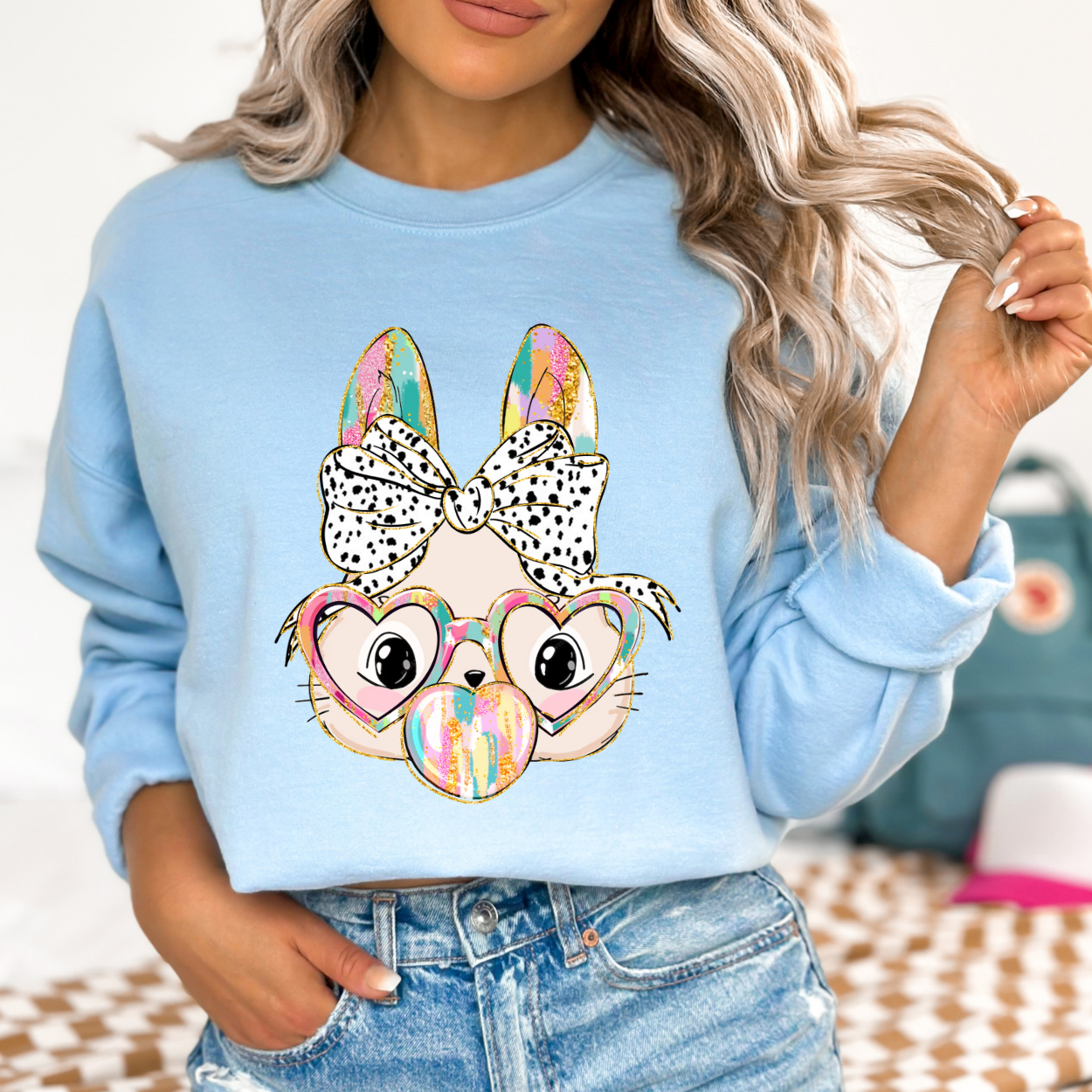 Bunny, Bubbles and bows Easter graphic sweatshirt