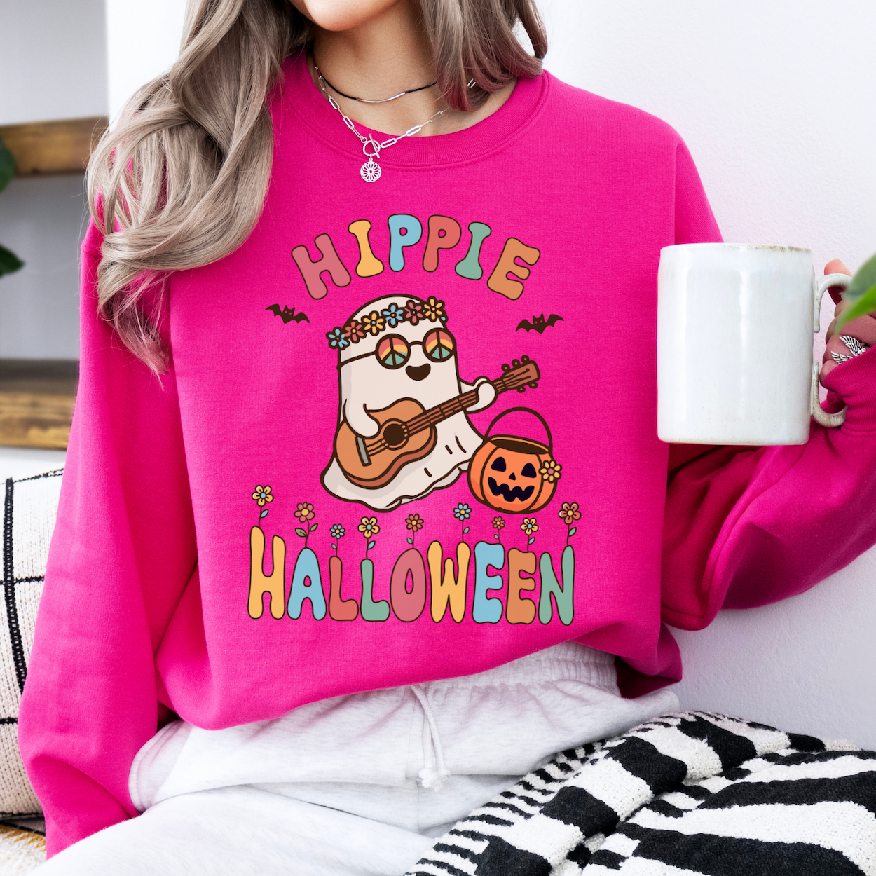 Cute hippie ghost Halloween sweatshirt