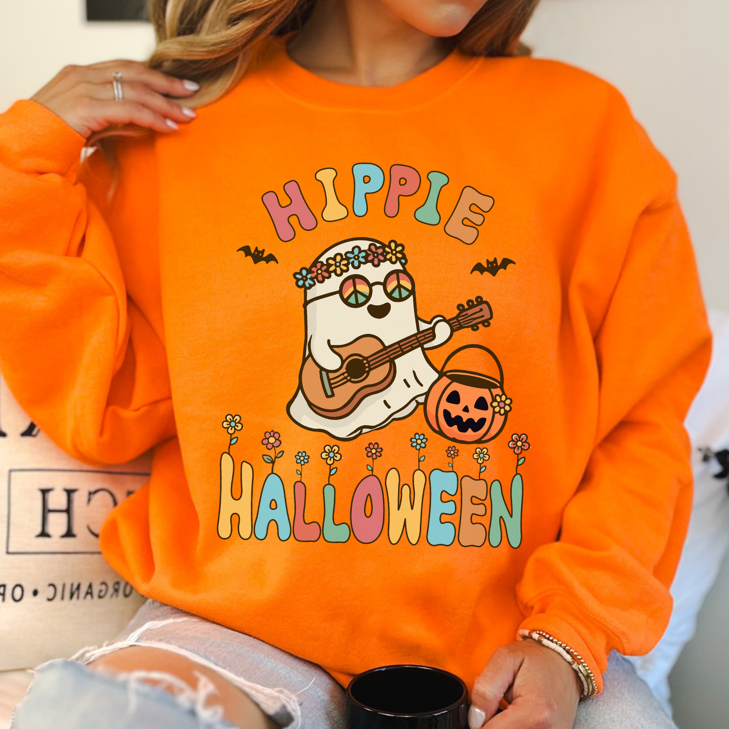 Cute hippie ghost Halloween sweatshirt