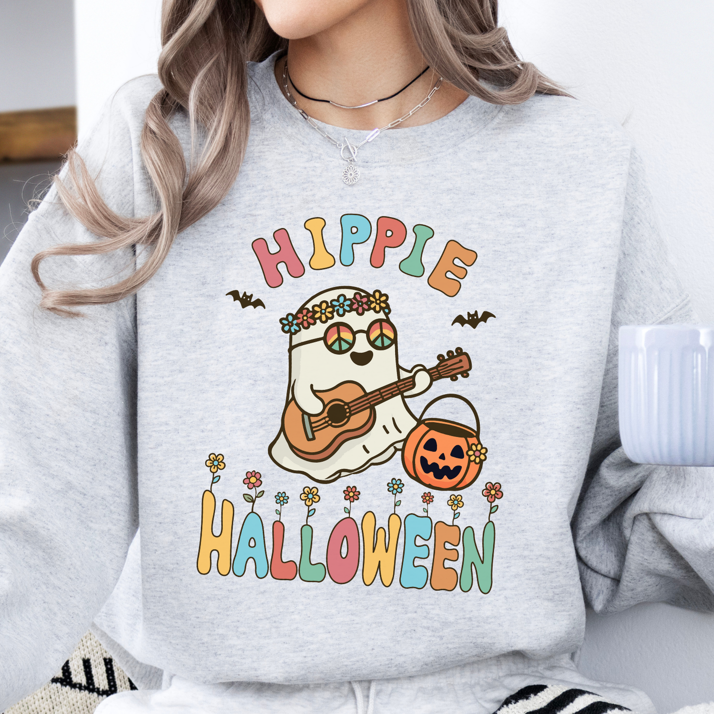 Cute hippie ghost Halloween sweatshirt