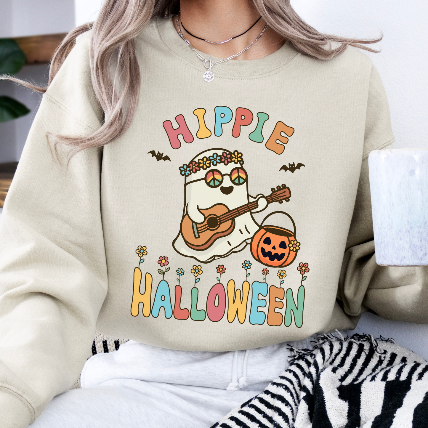 Cute hippie ghost Halloween sweatshirt