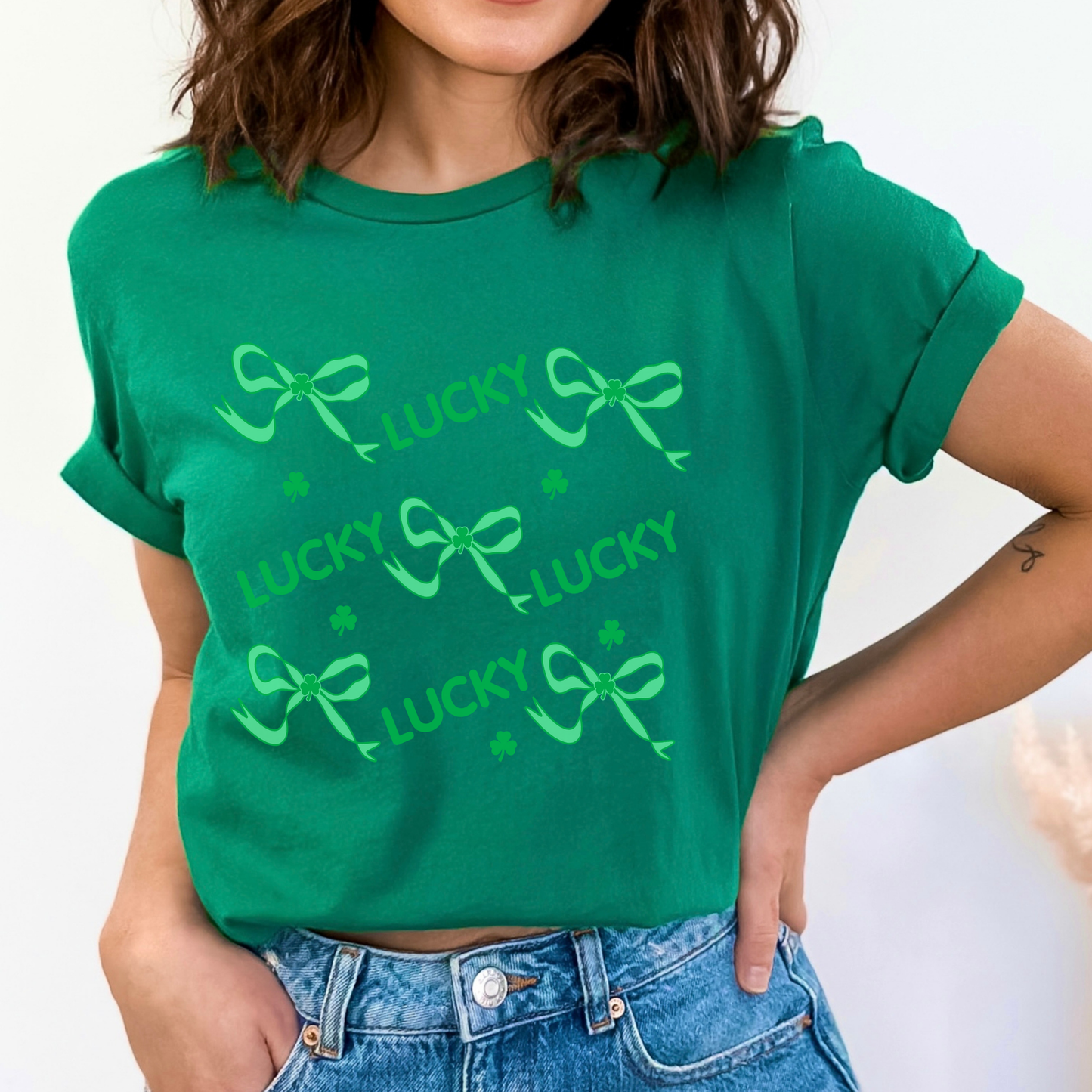 St. Patrick's Day green bows graphic t-shirt