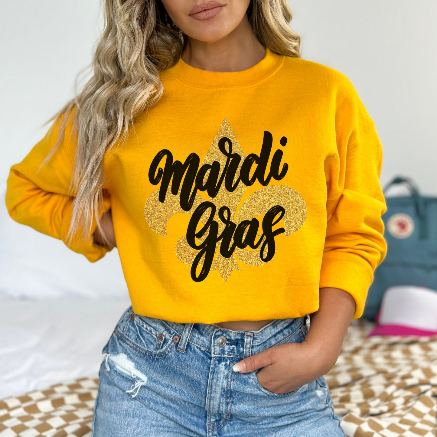 Mardi Gras gold Fleur-de-lis women's graphic sweatshirt