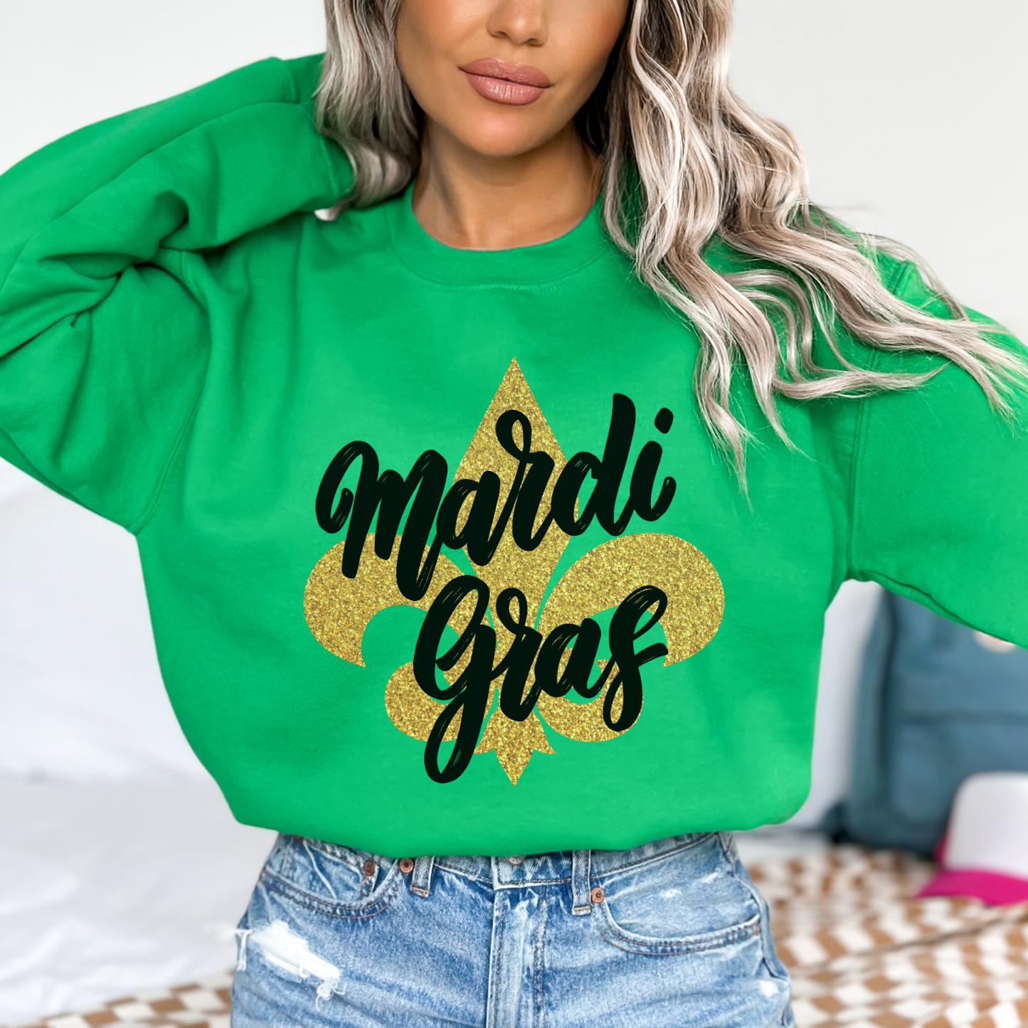 Mardi Gras gold Fleur-de-lis women's graphic sweatshirt