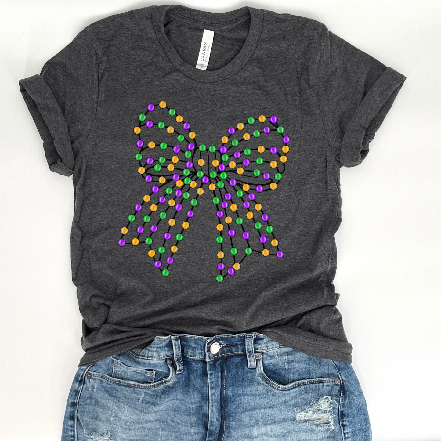 Mardi Gras beaded ribbongraphic t-shirt