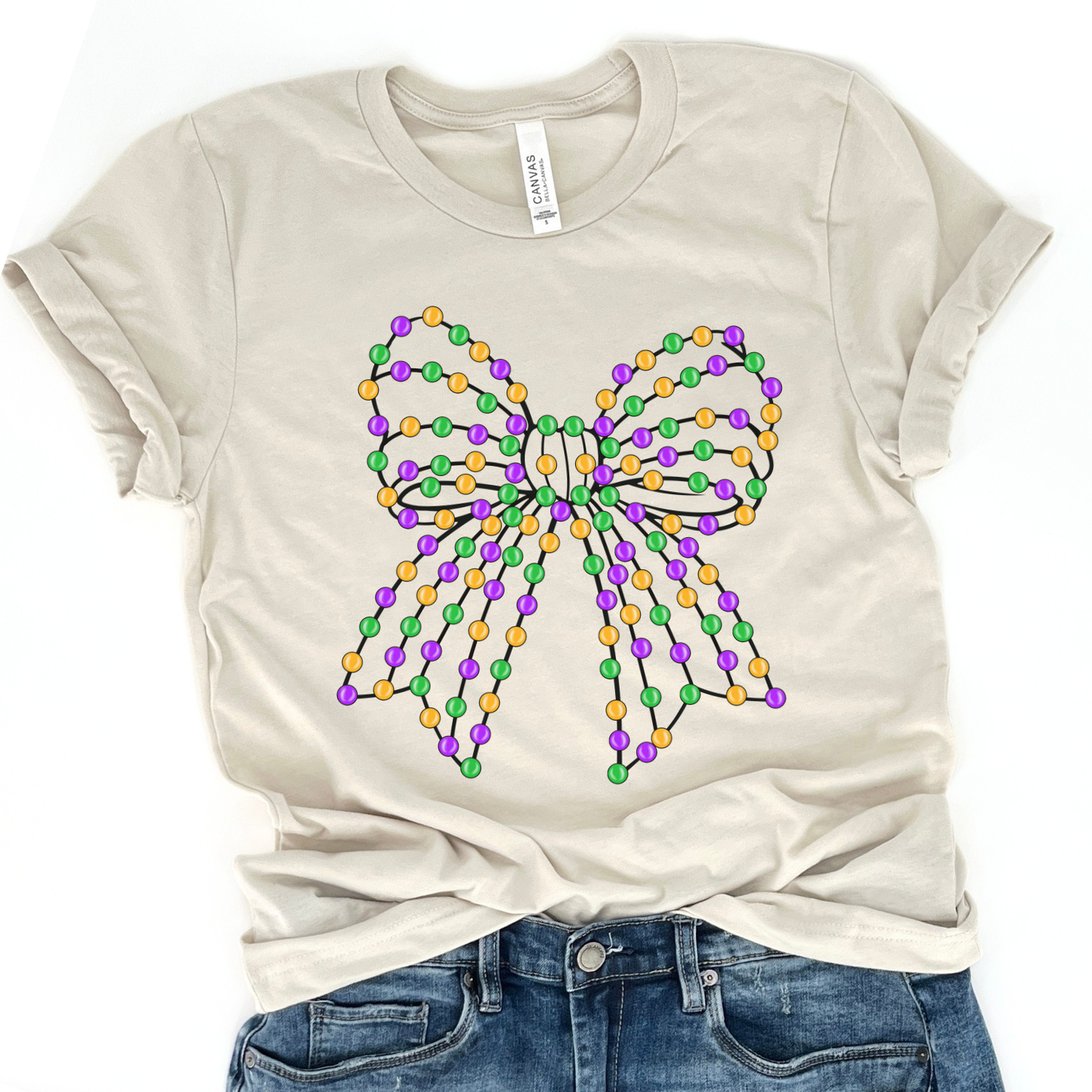 Mardi Gras beaded ribbongraphic t-shirt