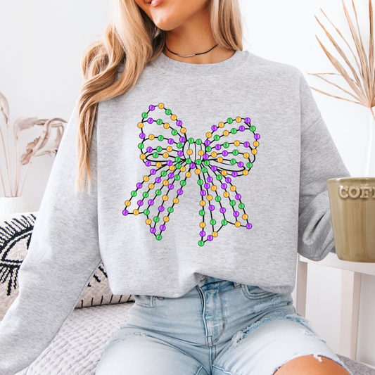 Mardi Gras Beaded coquette bow graphic sweatshirt