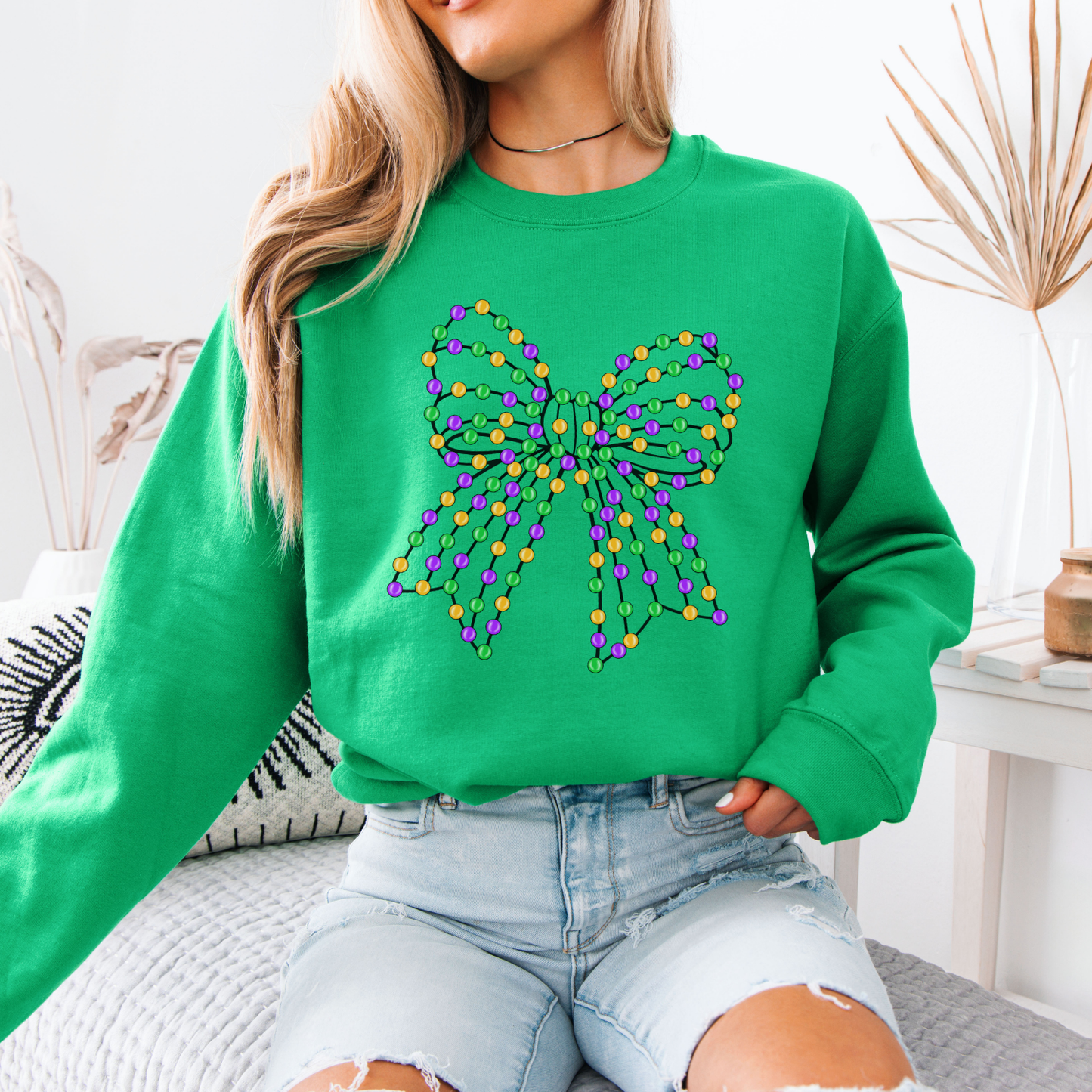 Mardi Gras Beaded coquette bow graphic sweatshirt