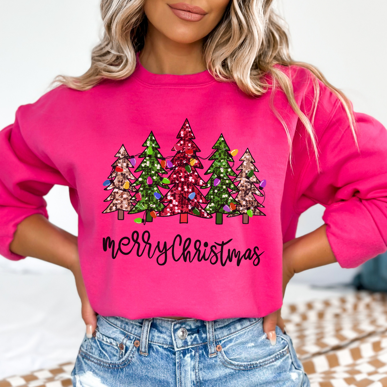 Merry Christmas faux sequins Christmas tree sweatshirt