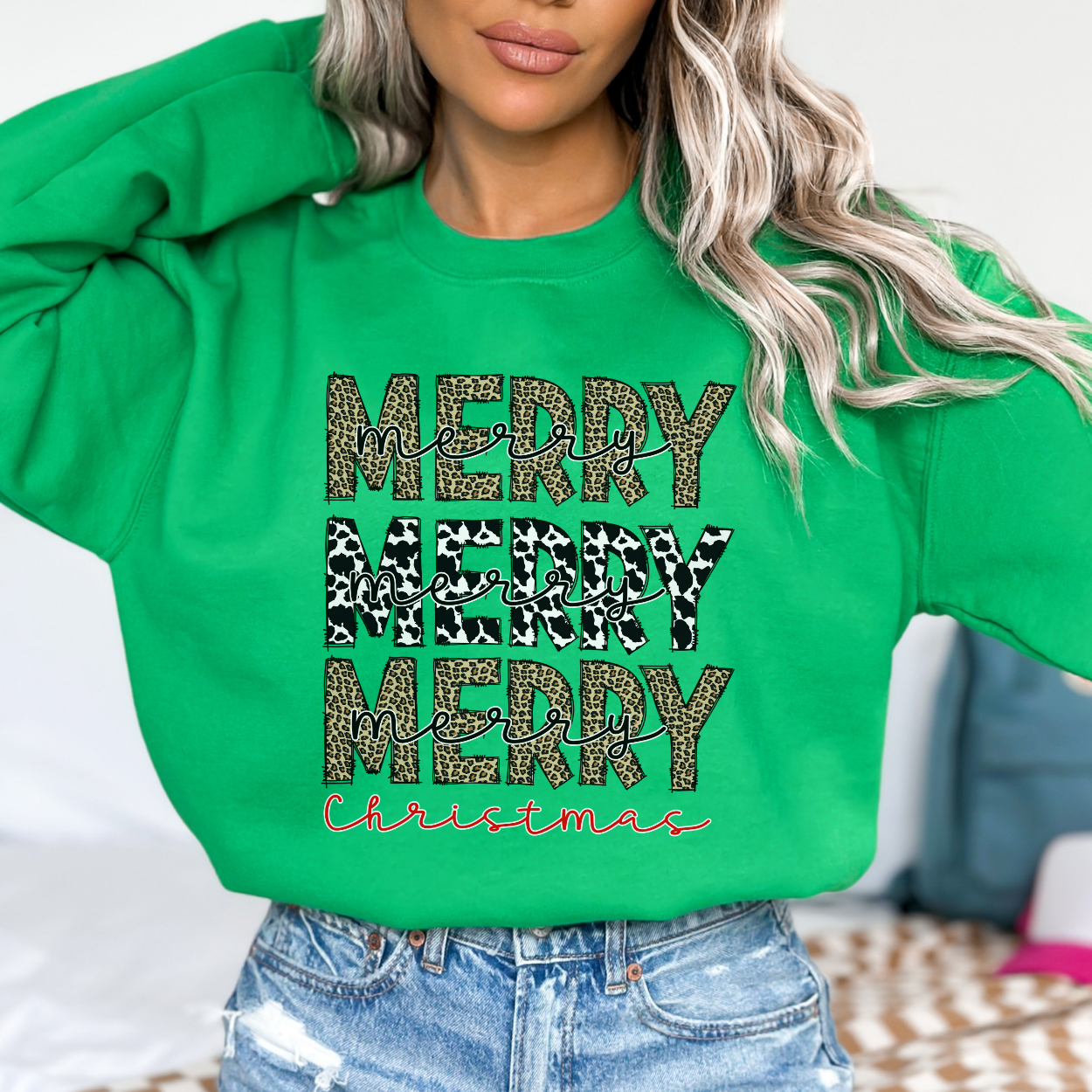 Merry Christmas leopard print sweatshirt