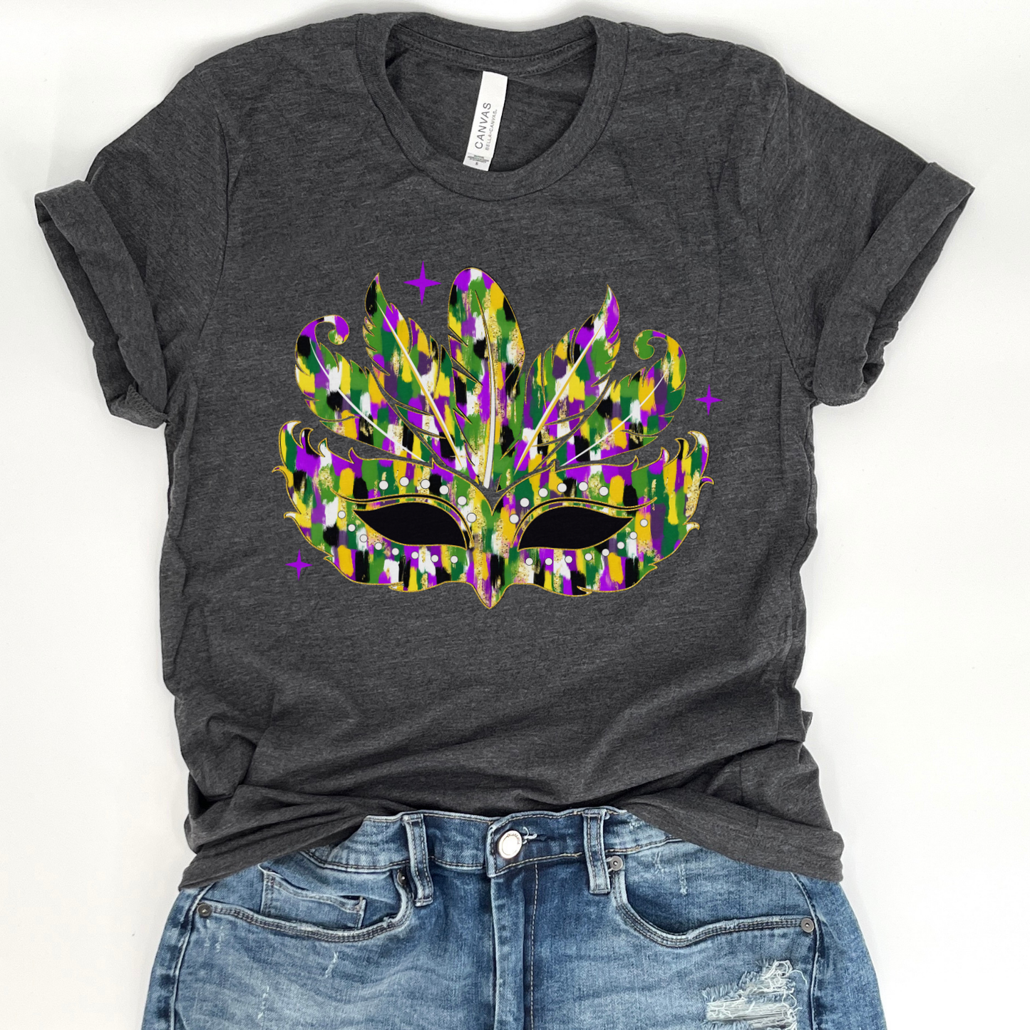 Mardi Gras mask graphic t-shirt