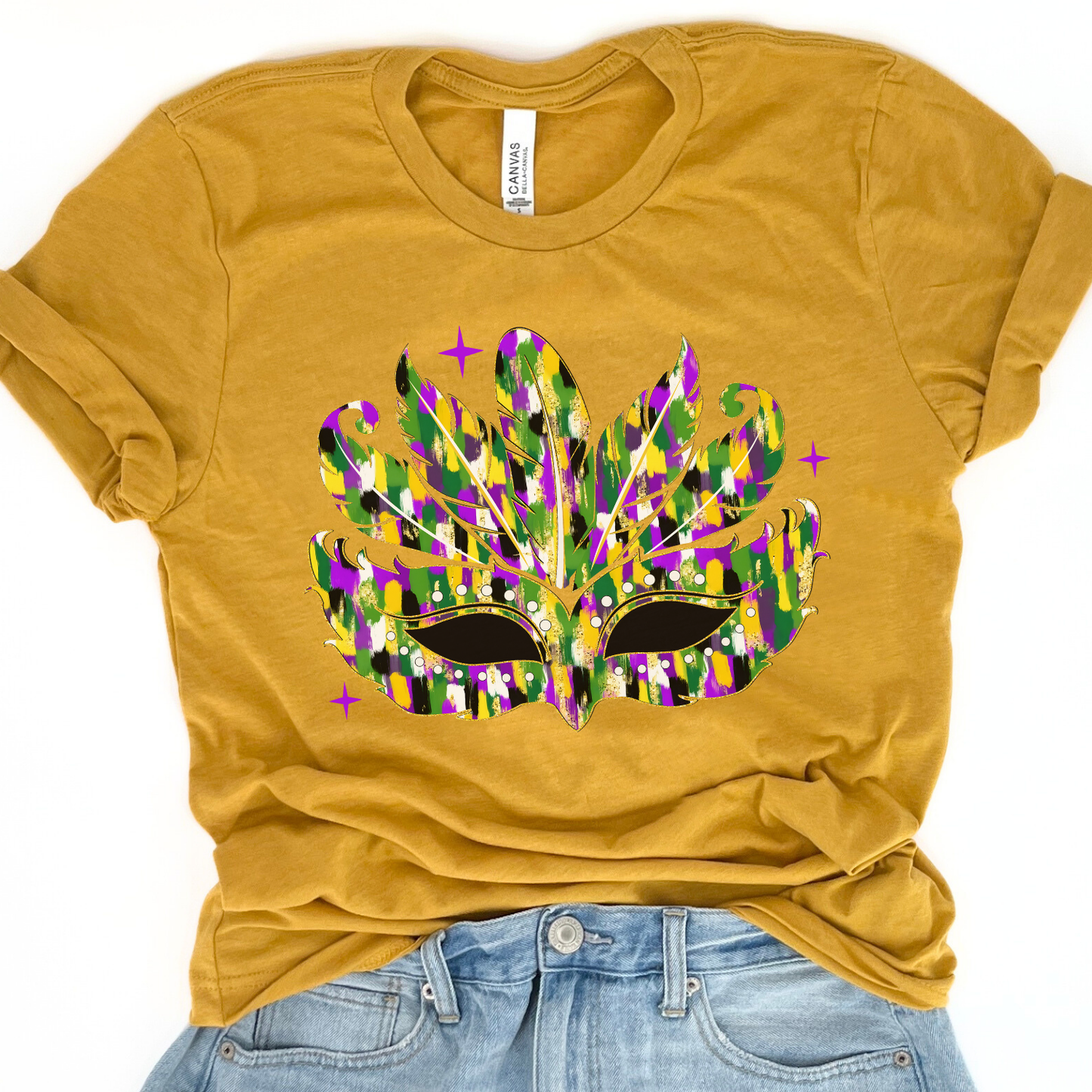 Mardi Gras mask graphic t-shirt