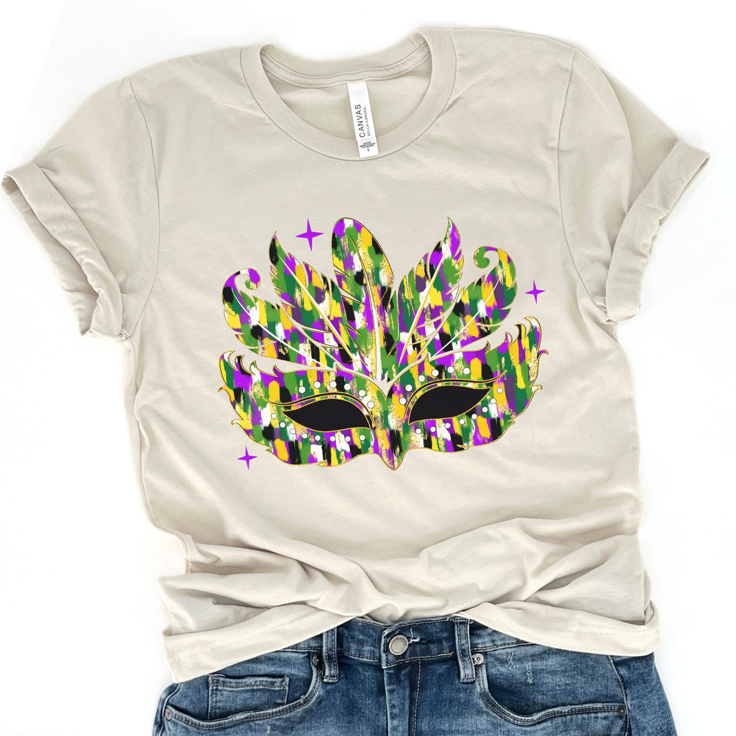 Mardi Gras mask graphic t-shirt