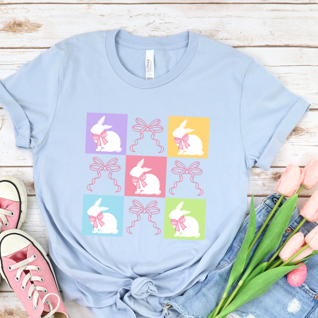 Soft, Trendy pastel Easter coquette graphic t-shirt