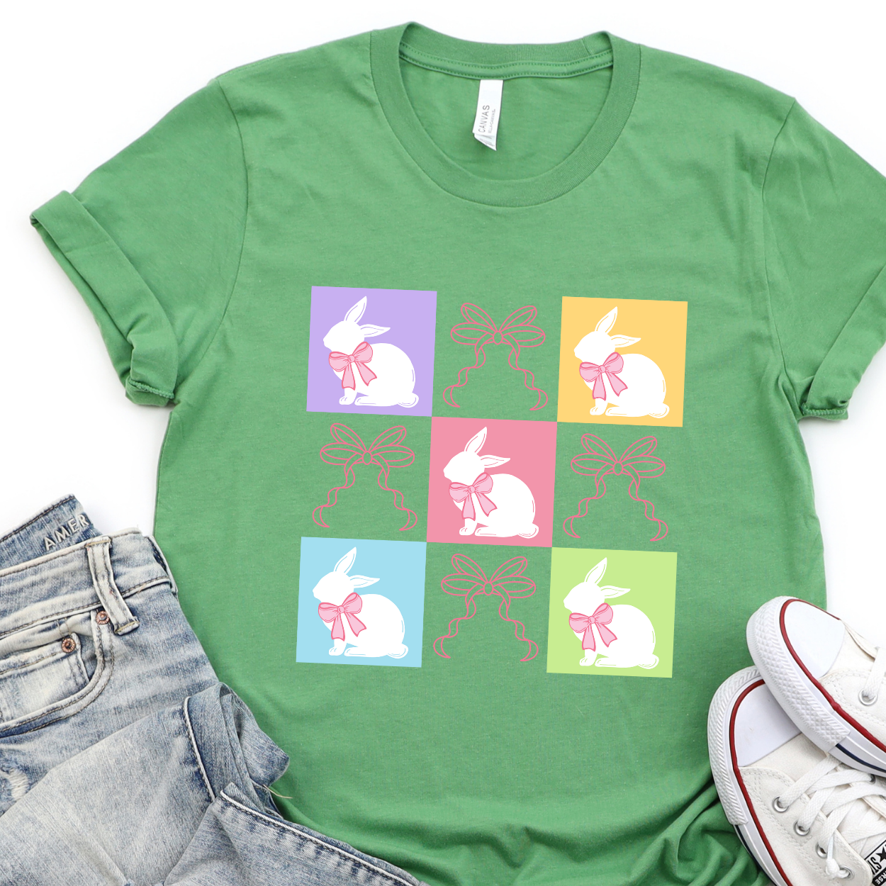 Soft, Trendy pastel Easter coquette graphic t-shirt