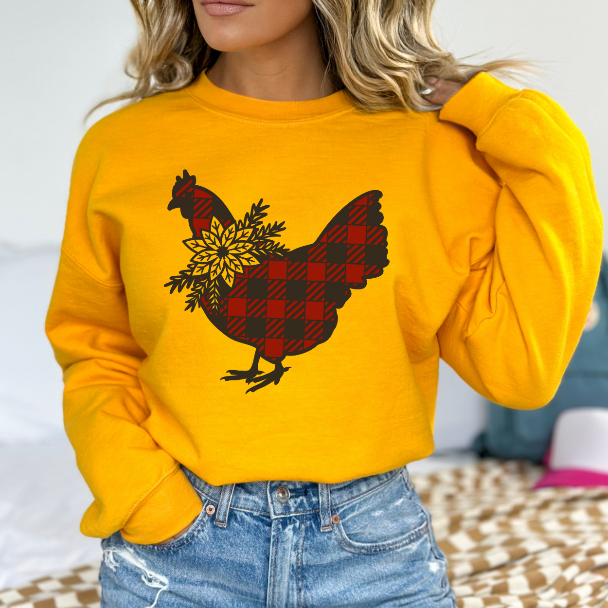 Buffalo plaid Christmas chicken sweatshirt