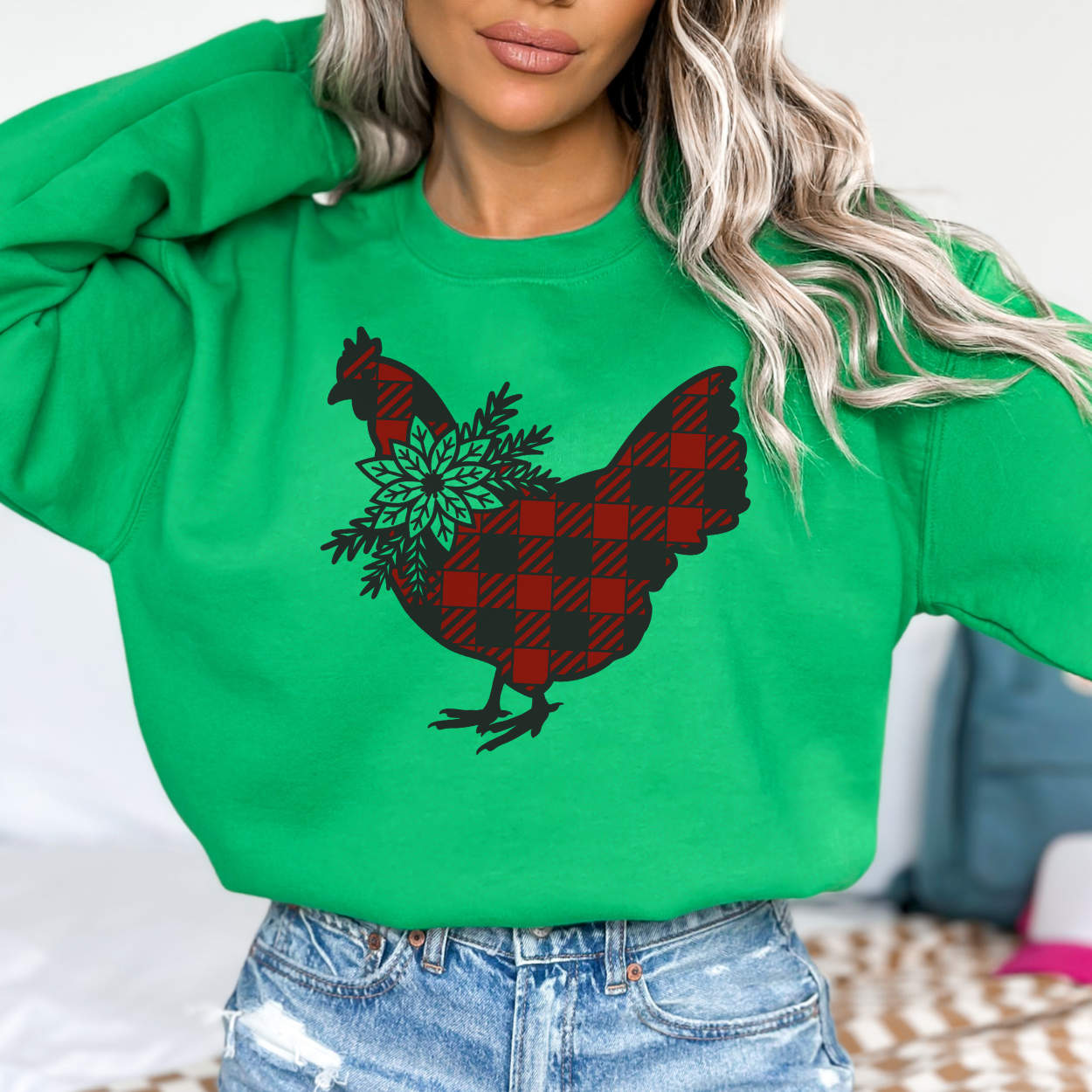 Buffalo plaid Christmas chicken sweatshirt