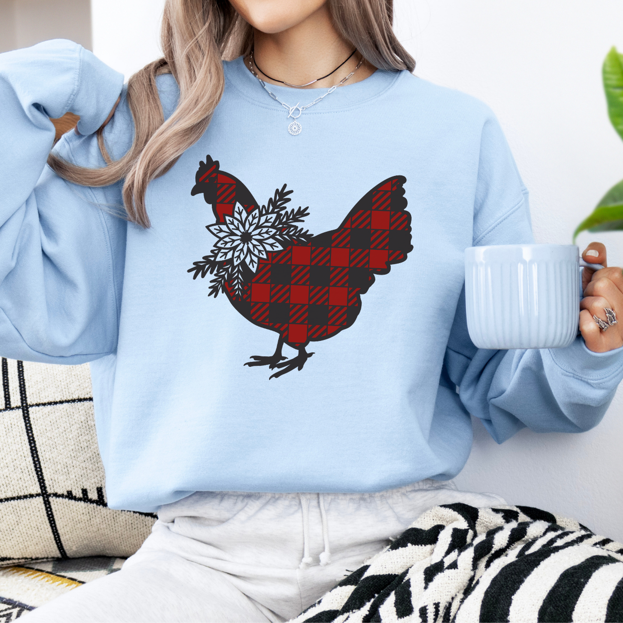 Buffalo plaid Christmas chicken sweatshirt