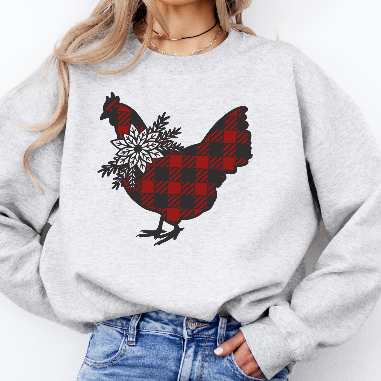 Buffalo plaid Christmas chicken sweatshirt