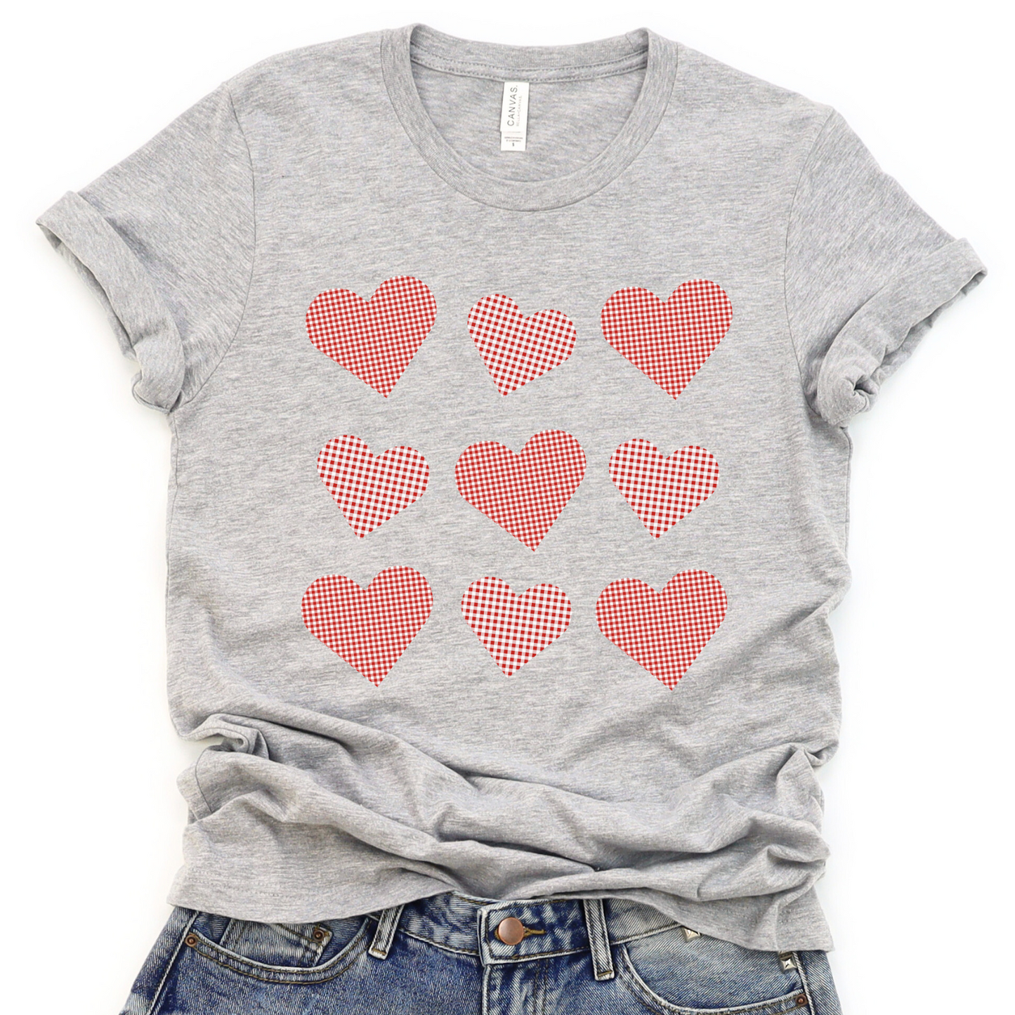 Valentine's Day Plaid hearts graphic t-shirt