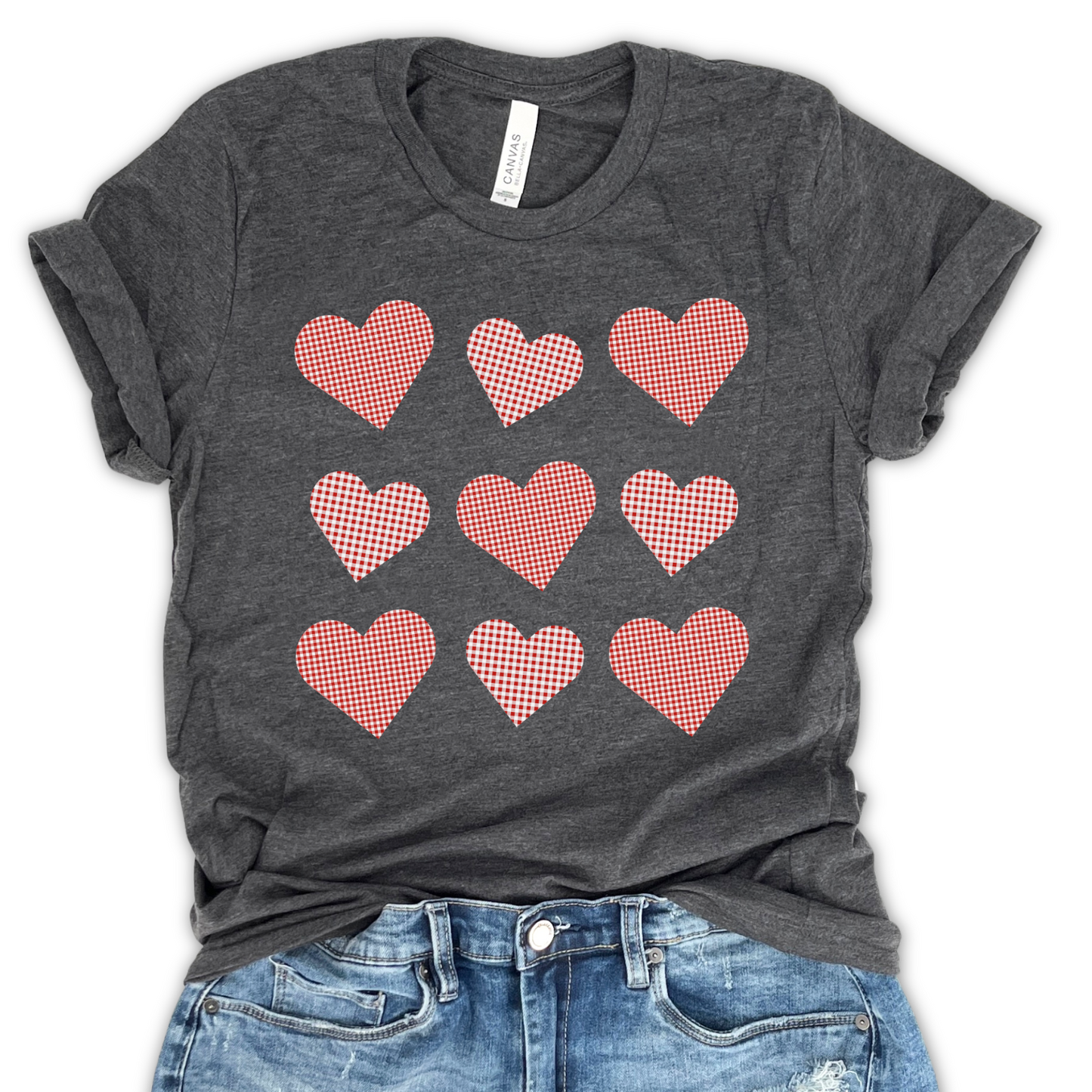 Valentine's Day Plaid hearts graphic t-shirt