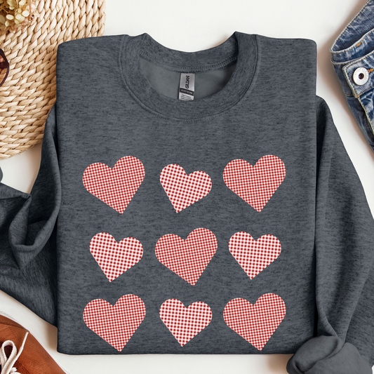 Valentine's Day plaid hearts sweatshirt