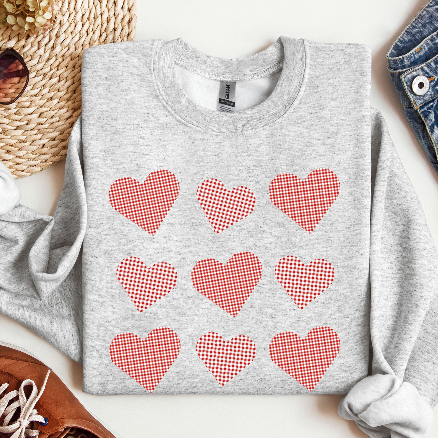 Valentine's Day plaid hearts sweatshirt