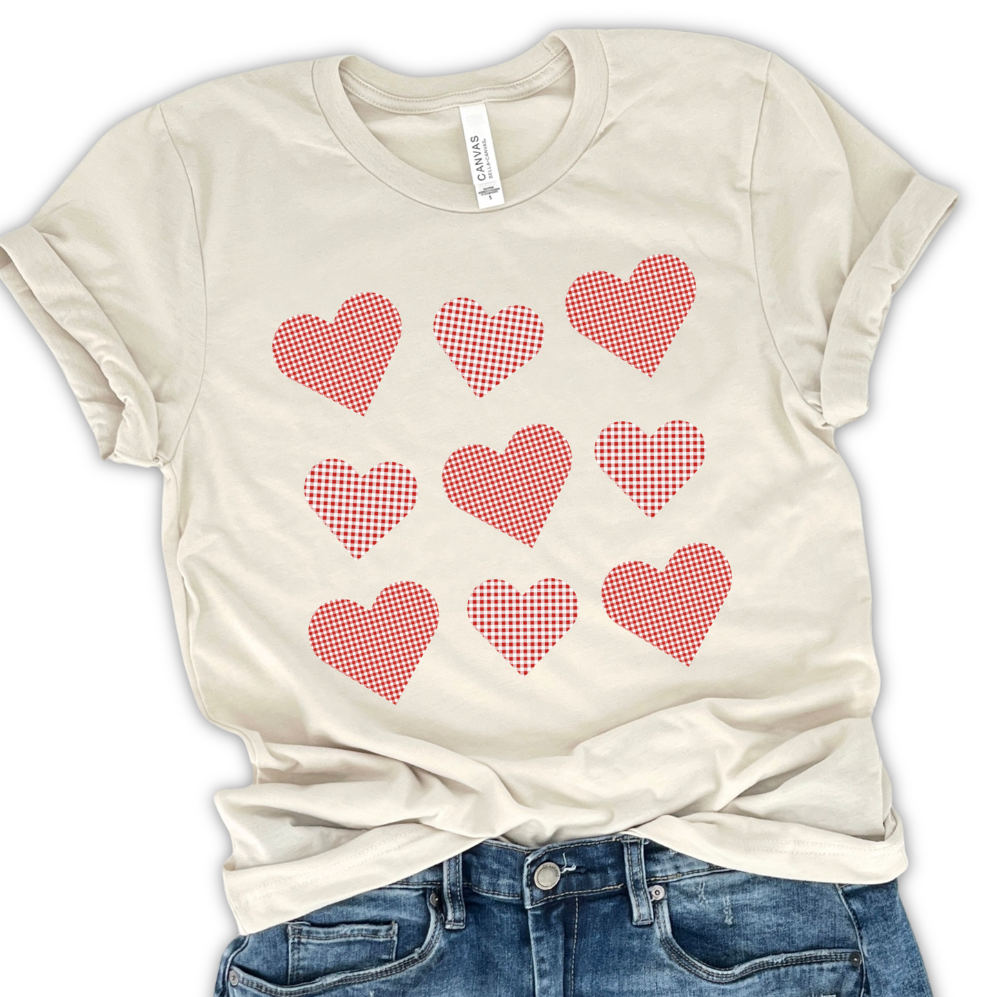 Valentine's Day Plaid hearts graphic t-shirt