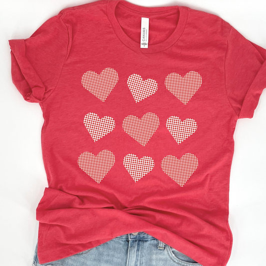 Valentine's Day Plaid hearts graphic t-shirt