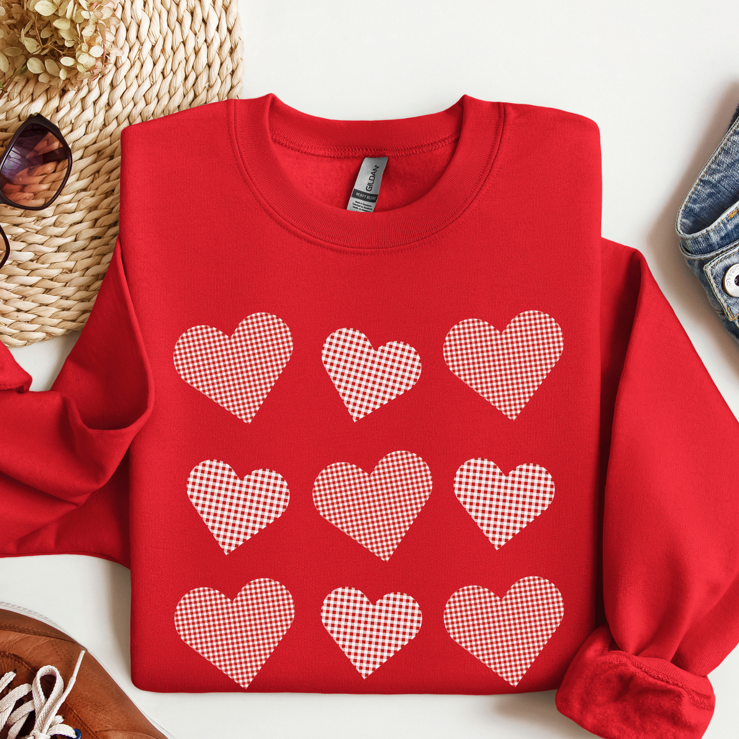 Valentine's Day plaid hearts sweatshirt