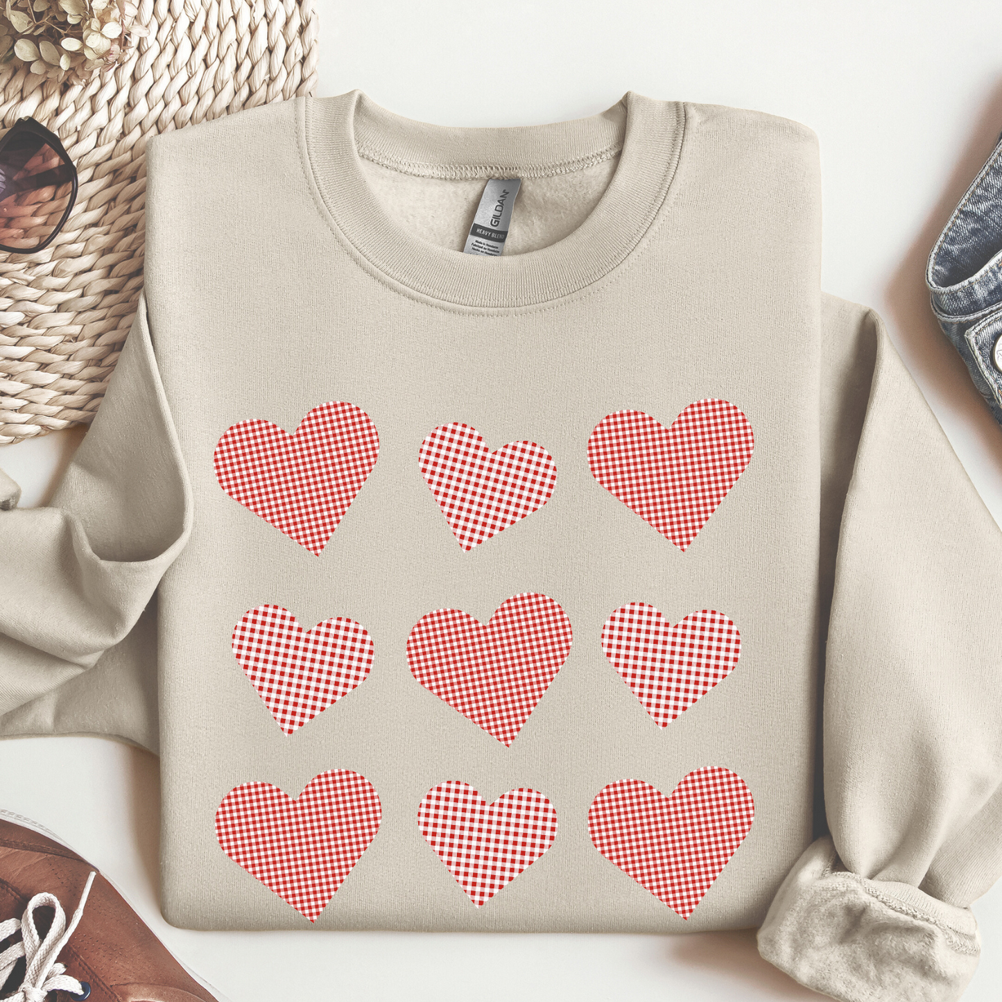 Valentine's Day plaid hearts sweatshirt