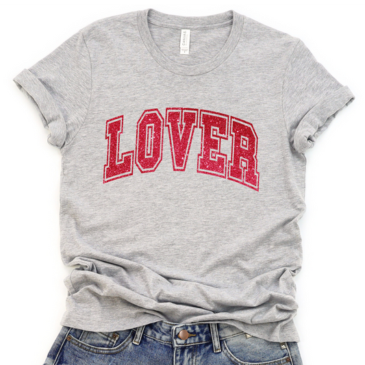 Valentine's Day lover graphic t-shirt, faux glitter